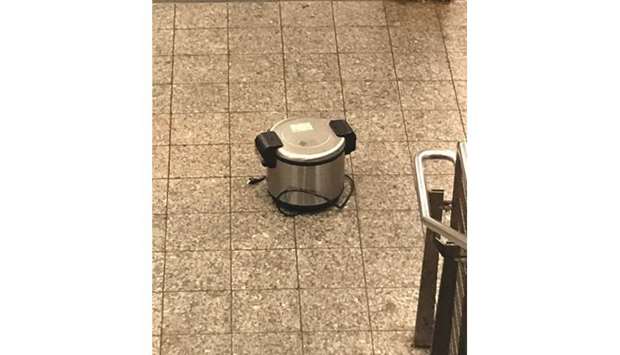 This picture released by the NYPD shows one of the suspicious  devices inside of Fulton Street subway station in Lower Manhattan.