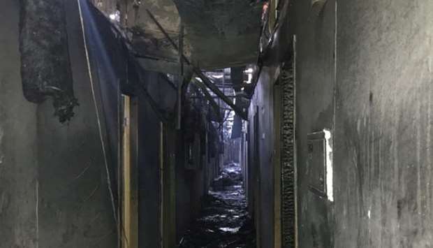 A view shows a corridor of the Tokyo Star hotel that was hit by a heavy fire, in the Black Sea port of Odessa, Ukraine