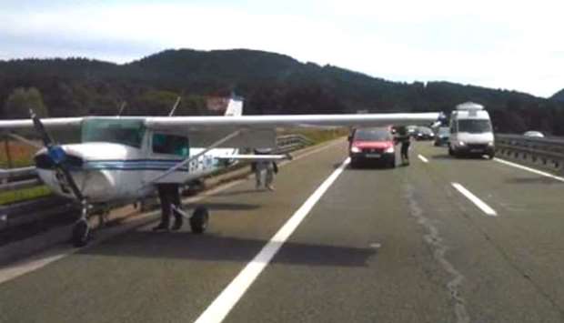 The plane, carrying a middle-aged female student and a flight instructor, landed on the A6 connecting Zagreb and Rijeka on the Adriatic coast.