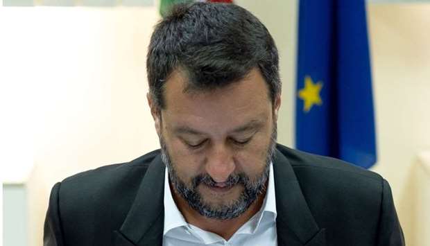 Matteo Salvini attends the National Committee for Order and Public Safety on August 15 in Castel Volturno, south of Naples