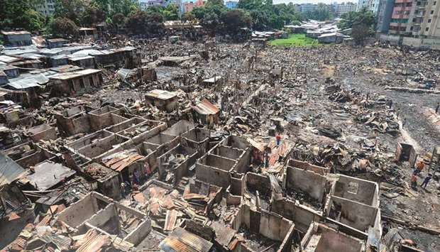 A general view of the slum in Dhaka yesterday after a fire broke out late on Friday at Mirpur neighbourhood.