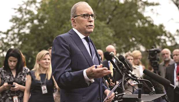 Larry Kudlow, director of the US National Economic Council, speaks to members of the media outside the White House in Washington, DC on August 2.