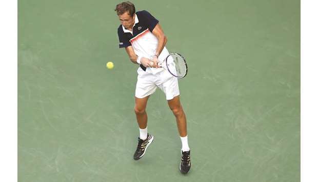 Daniil Medvedev of Russia plays a backhand en route to his win over Novak Djokovic of Serbia at the Cincinnati Masters. (AFP)