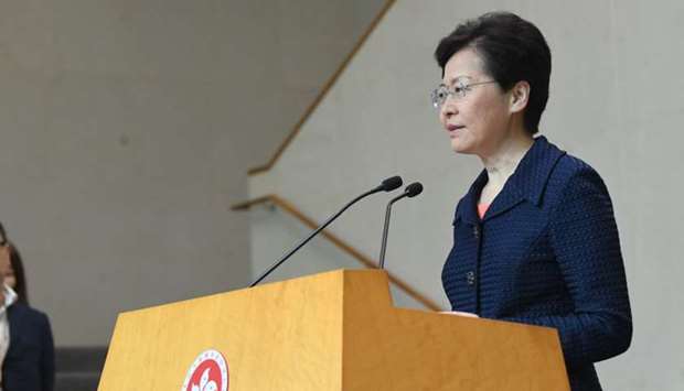 Hong Kong Chief Executive Carrie Lam speaks at a press conference in Hong Kong