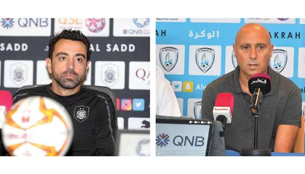 Al Sadd coach Xavi addresses a press conference Tuesday ahead of their QNB Stars League opening match against Al Wakrah. (Right) Al Wakrah coach Marquez Lopez. PICTURES: Noushad Thekkayil and Twitter