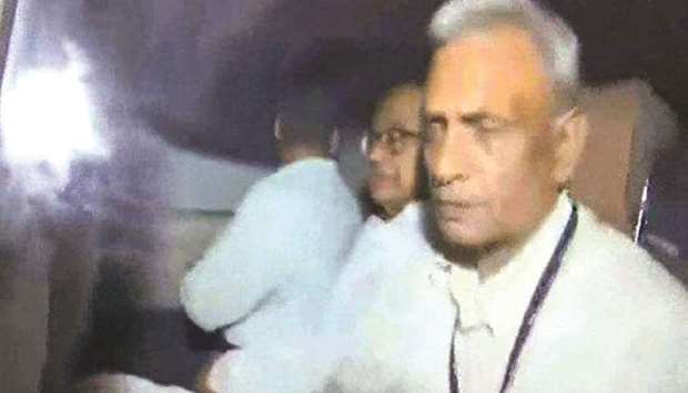 A TV grab shows Chidambaram being taken to the CBI headquarters.