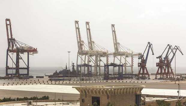 Gantry cranes stand at Gwadar Port, operated by China Overseas Ports Holding Co, in Balochistan. The total foreign investment in Pakistan fell to $107.2mn during July, lower by 21.64% over $136.8mn recorded in same month of the previous year.