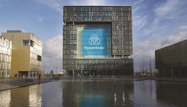 Thyssenkrupp logo adorns itu2019s headquarters in Essen, Germany. While an outright takeover of Kloeckner by Thyssenkrupp was unlikely, if both were to agree on a deal at some point it could take place via a swap, under which Kloeckner would take a minority stake in the combined business, a source said.