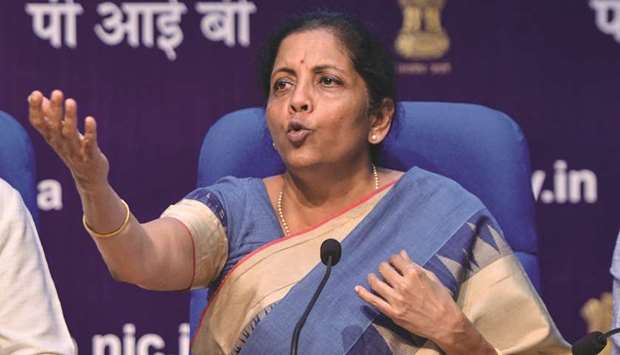 Union Finance Minister Nirmala Sitharaman speaks as she attends a press conference in New Delhi yesterday.