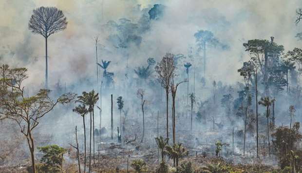 The handout aerial picture released by Greenpeace shows smoke billowing from the Jamanxim National Forest u2013 APA (Environmental Protection Area) u2013 in the Amazon biome in the municipality of Novo Progresso, Para State, Brazil, on Friday. French President Emmanuel Macron issued the most explicit ultimatum yet to Brazilian commercial interests on Friday, stating that France would oppose the trade deal between the European Union and Mercosur, the South American customs union, in retaliation to Bolsonarou2019s hostility to tackling climate change.