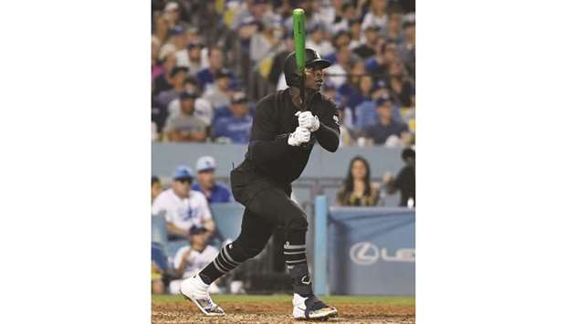 New York Yankees shortstop Didi Gregorius hits a grand slam home run in the fifth inning against the Los Angeles Dodgers during an MLB match at the Dodger Stadium in Los Angeles on Friday. (USA TODAY Sports)