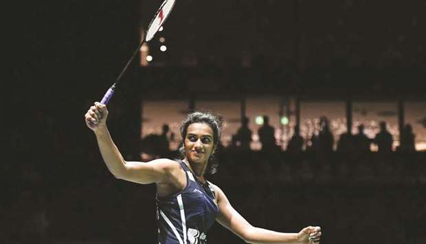 Indiau2019s Pusarla Venkata Sindhu celebrates her victory over Chinau2019s Chen Yu Fei in their womenu2019s singles semi-final match at the 2019 BWF Badminton World Championships in Basel yesterday.