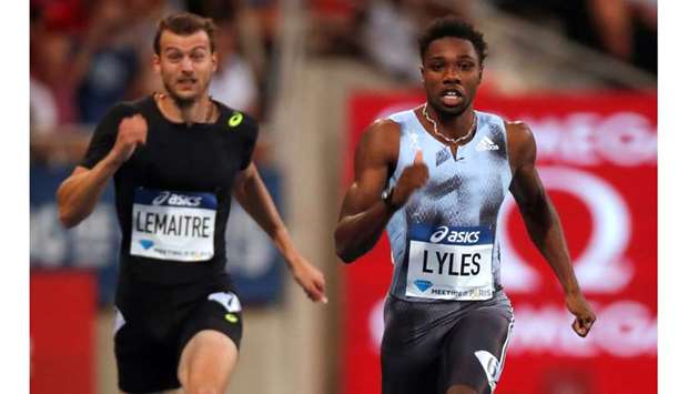 Noah Lyles (right) of the US in action during the menu2019s 200m at the Diamond League event in Paris, France, yesterday. (Reuters)