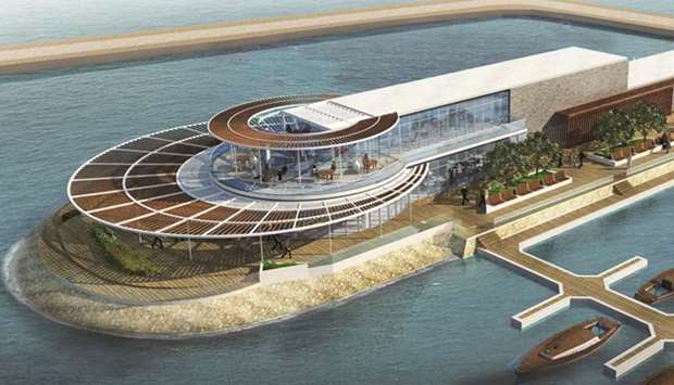 An artistu2019s impression of the Doha Marriott Hotel marina.