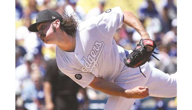 Los Angeles Dodgers starting pitcher Tony Gonsolin pitches in the first inning of the game against the New York Yankees at Dodger Stadium. PICTURE: USA TODAY Sports