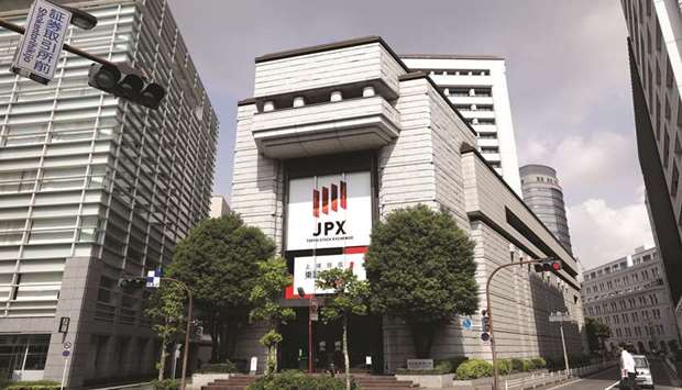 An external view of the Tokyo Stock Exchange building in Japan. The Nikkei 225 closed down 2.2% to 20,261.04 points yesterday.