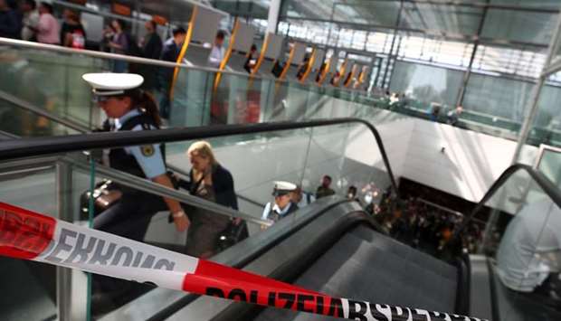 A police cordon is seen at Terminal 2, after it was temporarily closed due to a police operation, at Munich's international Airport, Germany