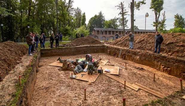 Archaeologists work oat a site of the supposed burial place of French General Charles Etienne Gudin de la Sablonniere in Smolensk.