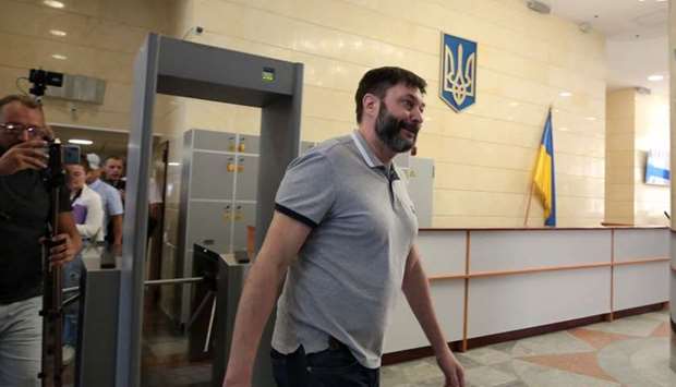 Kyrylo Vyshynsky leaves the appeal court in Kiev, after he was released on condition he not leave the country and appear for his trial