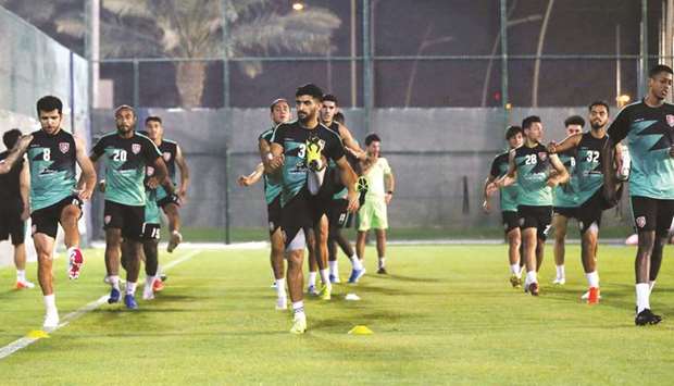 Al Duhail players train on the eve of their QNB Stars League match against Al Arabi.