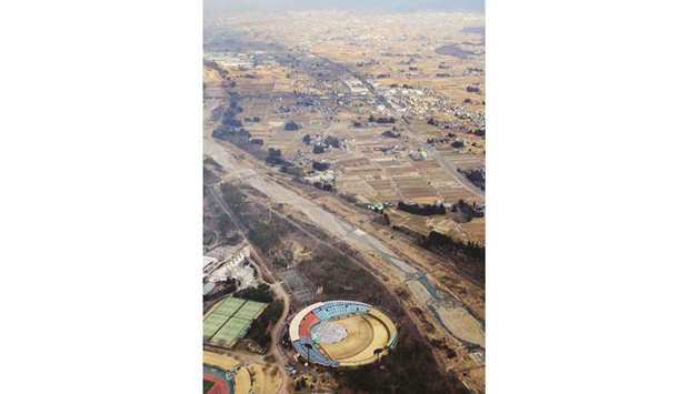 SPOTLIGHT: An aerial view of the Fukushima stadium and it surroundings.