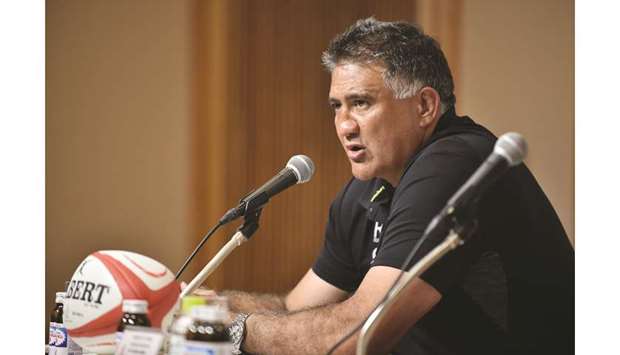 Japanu2019s rugby team head coach Jamie Joseph takes part in a press conference to announce the 31-man squad for the Rugby World Cup in Tokyo yesterday. Japan will face Ireland, Russia, Samoa and Scotland in the pool stage of the tournament kicking off on September 20. (AFP)
