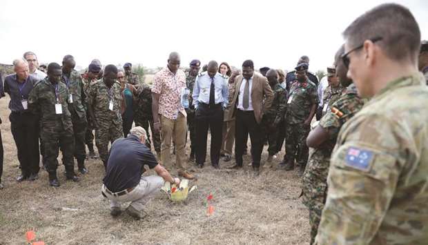 High-level improvised explosive device specialists from Africa and Western partners attend a demonstration of a post-blast IED investigation during a seminar at the Humanitarian and Peace Support School at Embakasi in Nairobi.