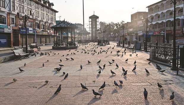 A general view of a deserted square during curfew in Srinagar. Fear gripped Kashmir yesterday as residents leaving the state spoke of a tense military crackdown.