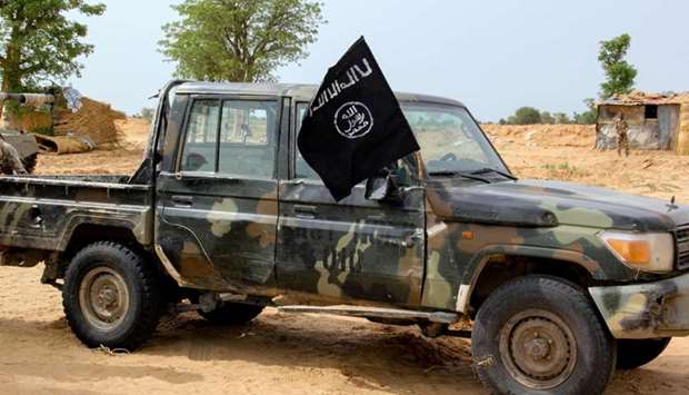 A vehicle allegedly belonging to the Islamic State group in West Africa (ISWAP) is seen in Baga on August 2