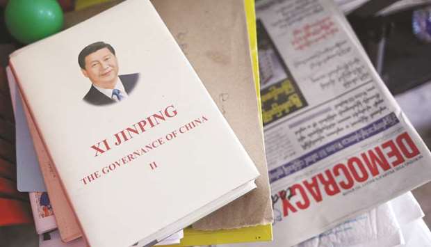 A book about Chinese President Xi Jinping that was given out by the China embassy is seen at the office of D Wave Journal, the magazine distributed by the National League for Democracy Party (NLD) in Yangon, Myanmar, on August 1, 2019.