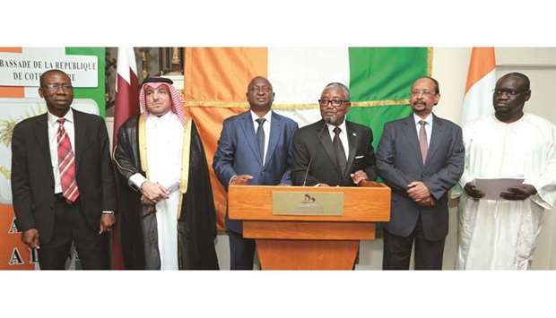 GROUP: Officials and guests during the opening ceremony of the embassy of Ivory Coast in Doha.               Photos by Ram Chand