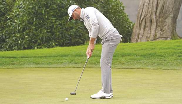 Dustin Johnson putts on the 18th green during the third round of the 2020 PGA Championship golf tournament at TPC Harding Park in San Francisco, California, USA. (USA TODAY Sports)