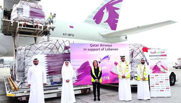 Qatar Airways Group chief executive HE Akbar al-Baker and other officials at the HIA on Sunday.