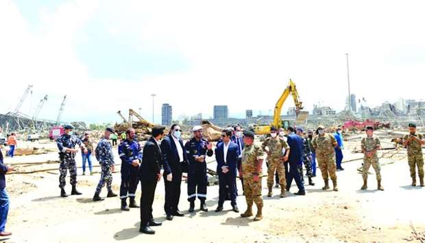 Qatar's ambassador to Lebanon Mohamed Hassan al-Jaber visited the explosion site at Beirut port in the presence of a delegation from the Lebanese Army and diplomats
