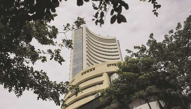 The Bombay Stock Exchange building in Mumbai. The Sensex closed down 0.1% to 38,369.63 points yesterday, after rising for four straight sessions.