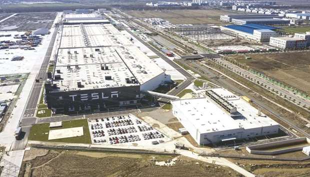 An aerial view of the Tesla Gigafactory in Shanghai. A recovery in Chinau2019s car sales accelerated last month, signalling the worldu2019s biggest auto market is emerging from a  two-year slump as the economy improves and pandemic restrictions ease.