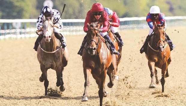 Qatar Racing Limitedu2019s End Zone sprints to victory during the Betway Novice Stakes at Lingfield, England, yesterday. (John Hoy)