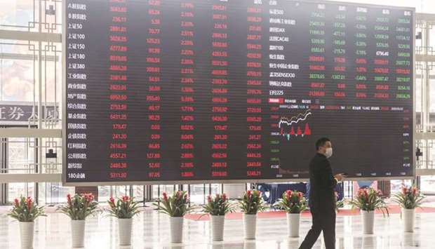 A man wearing a protective mask walks past an electronic stock board at the Shanghai Stock Exchange. u201cDual circulationu201d might not sound like the niftiest moniker for an equity strategy, but itu2019s a phrase thatu2019s captured the attention of investors in Chinau2019s $9.4tn stock market.
