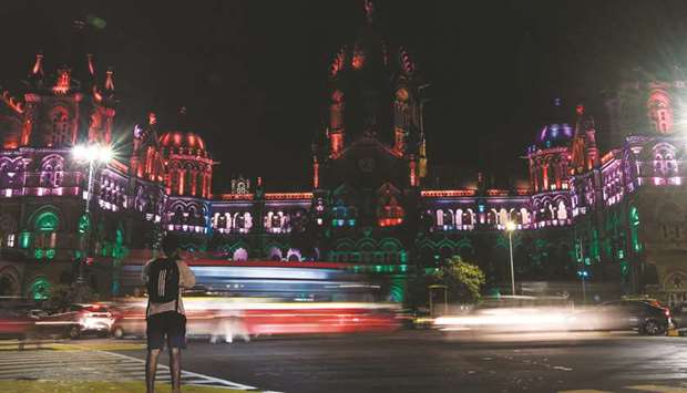 The Chatrapati Shivaji Railway Terminus (CST) is lit up with Indiau2019s national flag colours on the eve of the countryu2019s 74th Independence Day in Mumbai yesterday.