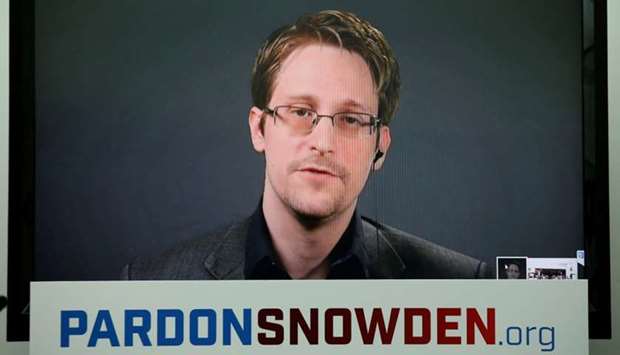 Edward Snowden speaks via video link during a news conference in New York City, September 14, 2016