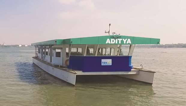 Each day, solar ferry Aditya carries about 1,700 passengers on a 3km (1.9-mile) route across the lake, between Thavanakadavu village and the town of Vaikom.