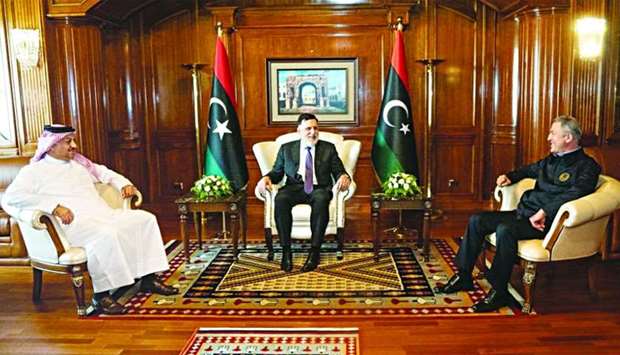 HE the Deputy Prime Minister and Minister of State for Defence Affairs Dr Khalid bin Mohamed al-Attiyah and Turkish Minister of Defence Hulusi Akar met yesterday with Chairman of the Presidential Council of the Government of National Accord of Libya, Fayez al-Sarraj in Tripoli.