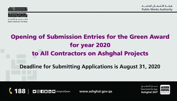 Ashghal opens submissions for Green Award entry submissions for 2020 to all its projectsrnrn