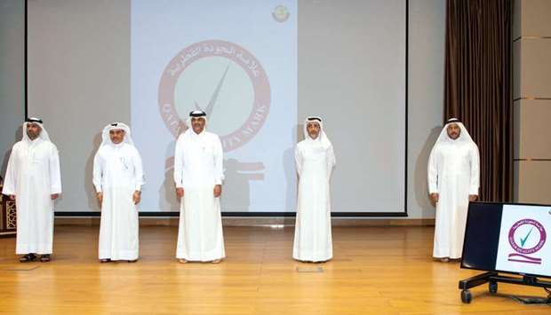 HE the Prime Minister and Minister of Interior Sheikh Khalid bin Khalifa bin Abdulaziz al-Thani and other dignitaries at the launch of the Qatar Quality Mark on Sunday