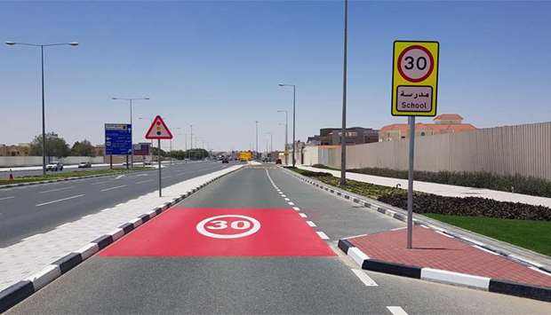 Ashghal's Roads Operation and Maintenance Department installed a number of directional signs and provides road markings near schools to alert drivers of the speed limit set at 30 km/h.