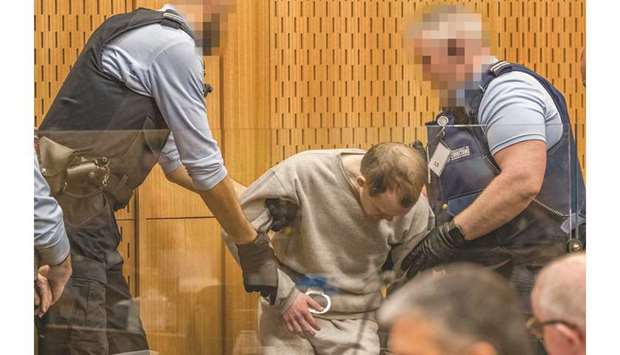 Australian white supremacist Brenton Tarrant attends his third day in court for a sentence hearing in Christchurch yesterday.