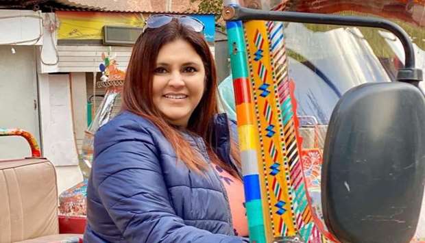 JOY: Harmeen Soch enjoying a decorated auto rickshaw drive in Androon Lahore (Walled City, Lahore).
