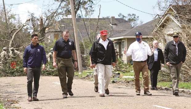 President Donald Trump visits areas damaged by Hurricane Laura in Lake Charles, Louisiana, US.