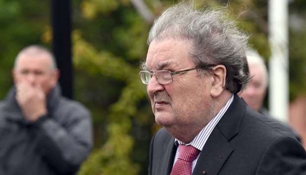 Former SDLP leader, John Hume, arrives for the funeral mass of former Bishop Edward Daly at St. Eugene's Cathedral in Londonderry, Northern Ireland