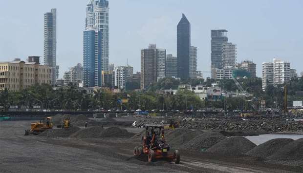 A coastal road project construction site in Mumbai. Indiau2019s economy contracted by the most on record last quarter as the worldu2019s biggest lockdown to stem the coronavirus pandemic brought key industries to a halt and rendered millions of people jobless.